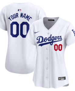 Los Angeles DodgersWomen_s Home Limited Custom Jersey  White