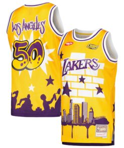Los Angeles Lakers Mitchell &amp Ness x Tats Cru Hardwood Classics Fashion Jersey - Gold