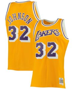 Magic Johnson Los Angeles Lakers Mitchell &amp Ness 198485 Big &amp Tall Hardwood Classics Swingman Jersey - Gold