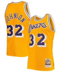 Magic Johnson Los Angeles Lakers Mitchell &amp Ness 198485 Hardwood Classics Authentic Jersey - Gold