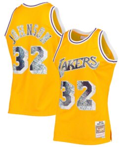Magic Johnson Los Angeles Lakers Mitchell &amp Ness 198485 Hardwood Classics NBA 75th Anniversary Diamond Swingman Jersey - Gold