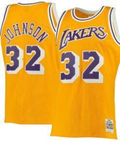 Magic Johnson Los Angeles Lakers Mitchell &amp Ness 198485 Hardwood Classics Swingman Jersey - Gold