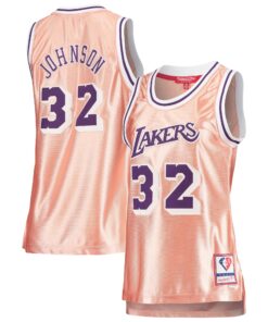 Magic Johnson Los Angeles Lakers Mitchell &amp Ness Women's 75th Anniversary Rose Gold 1984 Swingman Jersey - Pink