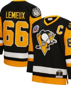 Mario Lemieux Pittsburgh Penguins Mitchell amp Ness Big amp Tall 1991 Captain Patch Blue Line Player Jersey  Black