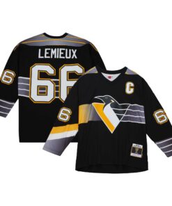 Mario Lemieux Pittsburgh Penguins Mitchell amp Ness Captain_s Patch 199697 Blue Line Player Jersey  Black