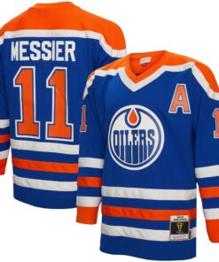 Mark Messier Edmonton Oilers Mitchell amp Ness Alternate Captain Patch 198687 Blue Line Player Jersey  Royal