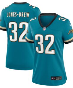 Maurice JonesDrew Jacksonville Jaguars  Women_s Prowler Throwback Retired Player Game Jersey  Teal 1