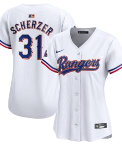 Max Scherzer Texas RangersWomen_s 2024 Gold Collection Limited Player Jerseynbspâ€“ White