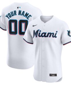 Miami MarlinsHome Elite Custom Jersey  White