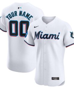 Miami MarlinsHome Elite Custom Patch Jersey  White