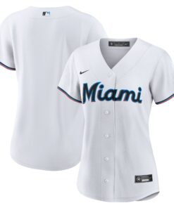 Miami MarlinsWomen_s Home Blank Replica Jersey  White