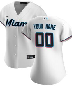 Miami MarlinsWomen_s Home Replica Custom Jersey  White