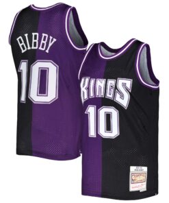 Mike Bibby Sacramento Kings Mitchell &amp Ness Hardwood Classics 200102 Split Swingman Jersey - PurpleBlack