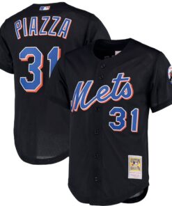Mike Piazza New York Mets Mitchell amp Ness Big amp Tall Cooperstown Collection Mesh ButtonUp Jersey Black