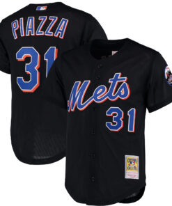 Mike Piazza New York Mets Mitchell amp Ness Cooperstown Collection Mesh Batting Practice ButtonUp Jersey  Black
