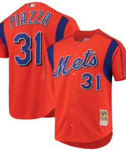 Mike Piazza New York Mets Mitchell amp Ness Cooperstown Collection Mesh Batting Practice ButtonUp Jersey  Orange