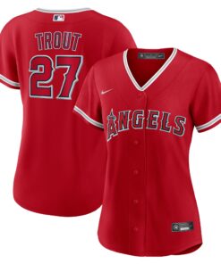 Mike Trout Los Angeles AngelsWomen_s Alternate Replica Player Jersey  Red