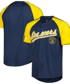 Milwaukee Brewers Stitches ButtonDown Raglan Fashion Jersey  Navy