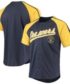 Milwaukee Brewers Stitches ButtonDown Raglan Replica Jersey  Navy