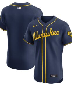 Milwaukee BrewersAlternate Vapor Premier Elite Patch Jersey  Navy
