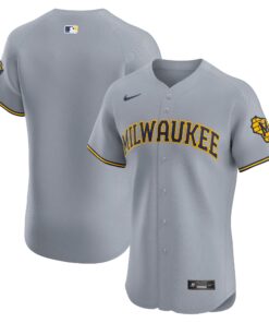  Milwaukee BrewersRoad Vapor Premier Elite Patch Jersey  Gray