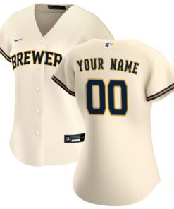 Milwaukee BrewersWomen_s Home Replica Custom Jersey  Cream