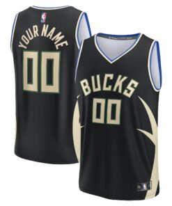  Milwaukee Bucks Fanatics Youth Fast Break Custom Jersey - Black - Statement Edition