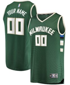 Milwaukee Bucks Fanatics Youth Fast Break Custom Replica Jersey Hunter Green - Icon Edition