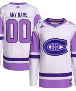 Montreal Canadiens Hockey Fights Cancer Primegreen Authentic Custom Jersey  WhitePurple
