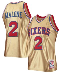 Moses Malone Philadelphia 76ers Mitchell &amp Ness 75th Anniversary 198283 Hardwood Classics Swingman Jersey - Gold