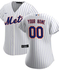 New York MetsWomen_s Home Replica Custom Jersey  White