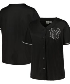 New York Yankees Women_s Plus Size Pop Fashion ButtonUp Jersey  BlackNavy