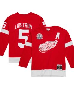 Nicklas Lidstrom Detroit Red Wings Mitchell amp Ness Alternate Captain Patch 200102 Blue Line Player Jersey  Red