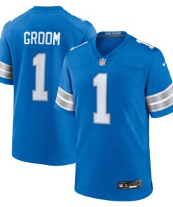 Number 1 Groom Detroit Lions  Game Jersey  Blue