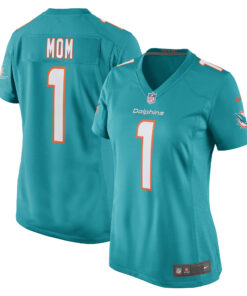 Number 1 Mom Miami Dolphins  Women_s Game Jersey  Aqua