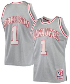 Oscar Robertson Milwaukee Bucks Mitchell &amp Ness 75th Anniversary 197172 Hardwood Classics Swingman Jersey - Silver