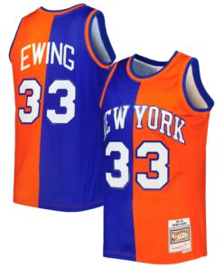 Patrick Ewing New York Knicks Mitchell &amp Ness Hardwood Classics 199192 Split Swingman Jersey - BlueOrange