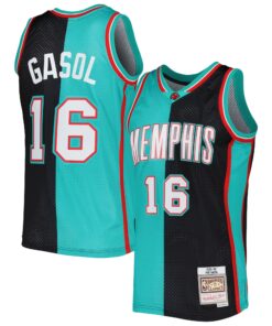 Pau Gasol Memphis Grizzlies Mitchell &amp Ness Hardwood Classics 200102 Split Swingman Jersey - BlackTurquoise