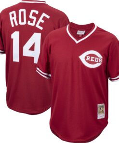 Pete Rose Cincinnati Reds Mitchell amp Ness Cooperstown Collection Mesh Batting Practice Jersey  Red