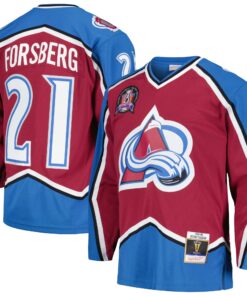 Peter Forsberg Colorado Avalanche Mitchell amp Ness  199596 Blue Line Player Jersey  Burgundy