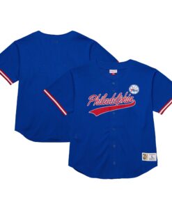  Philadelphia 76ers Mitchell &amp Ness Hardwood Classics On The Clock Mesh Fashion Baseball Jersey - Royal