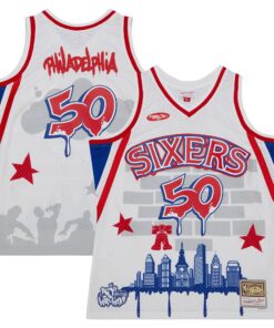 Philadelphia 76ers Mitchell &amp Ness x Tats Cru Hardwood Classics Fashion Jersey - White