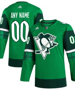  Pittsburgh Penguins St. Patrick_s Day Authentic Custom Jersey  Kelly Green