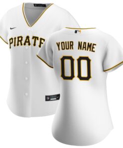 Pittsburgh PiratesWomen_s Home Replica Custom Jersey  White