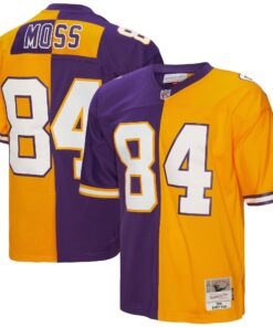 Randy Moss Minnesota Vikings Mitchell amp Ness 1998 Split Legacy Replica Jersey  PurpleGold