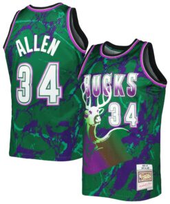 Ray Allen Milwaukee Bucks Mitchell &amp Ness 199697 Hardwood Classics Marble Swingman Jersey - Green