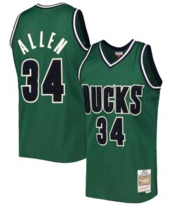 Ray Allen Milwaukee Bucks Mitchell &amp Ness 200001 Hardwood Classics Off-Court Swingman Jersey - Hunter Green