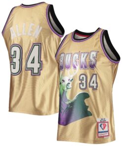 Ray Allen Milwaukee Bucks Mitchell &amp Ness 75th Anniversary 199697 Hardwood Classics Swingman Jersey - Gold