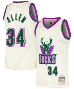 Ray Allen Milwaukee Bucks Mitchell &amp Ness Chainstitch Swingman Jersey - Cream
