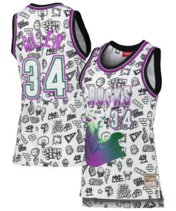 Ray Allen Milwaukee Bucks Mitchell &amp Ness Women's 1996 Doodle Swingman Jersey - White